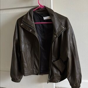 Mango olive green faux leather jacket